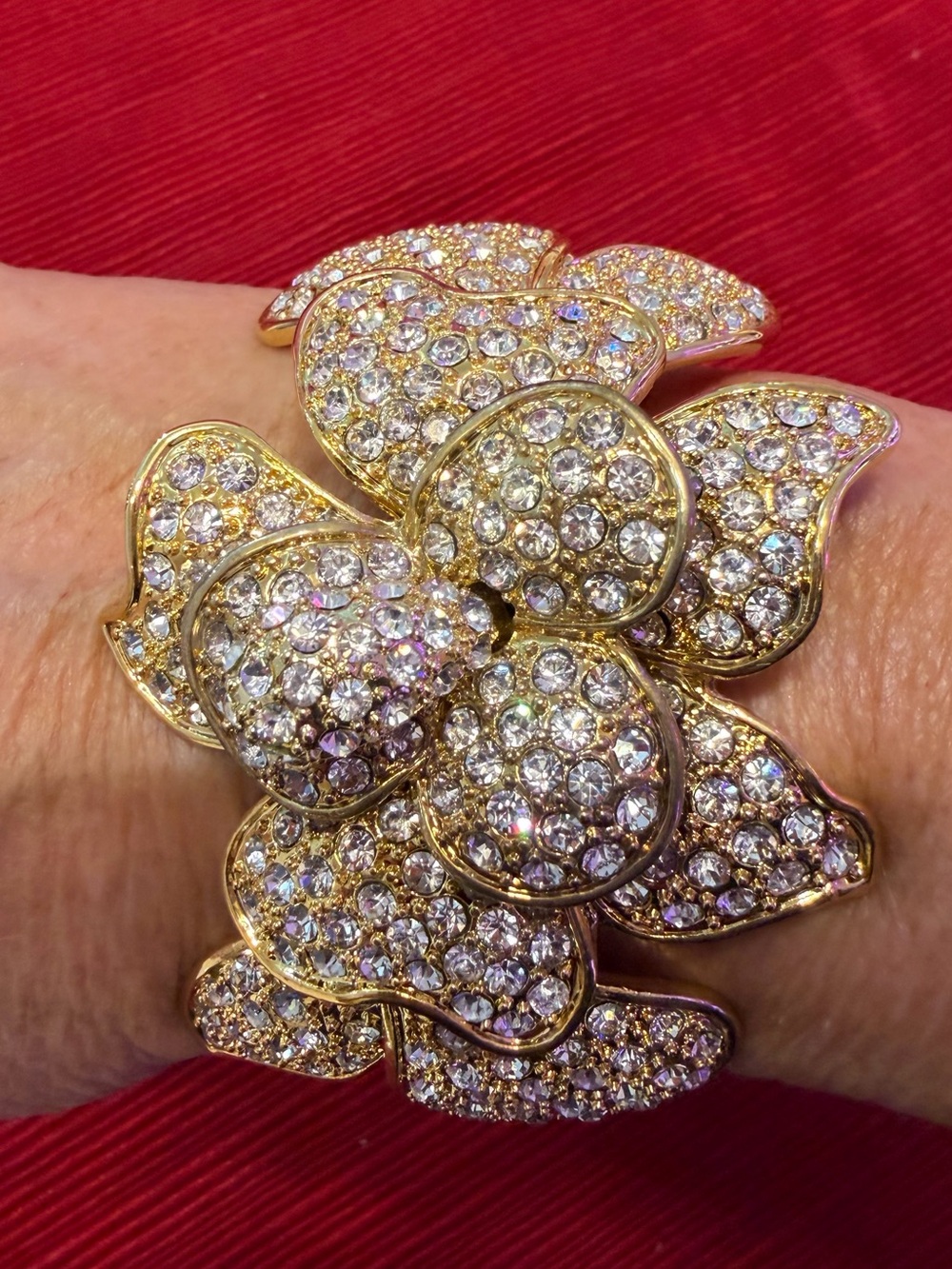 Park Lane Gold Crystal Flower Statement Hinged Bangle Bracelet